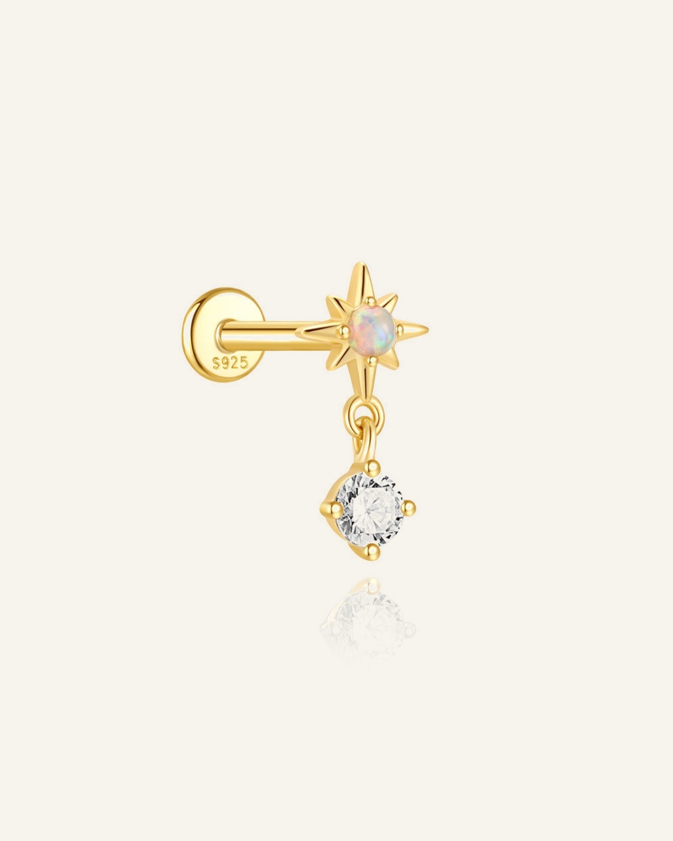 925 Sterling Silver Opal Star Dangle Flat Back Stud