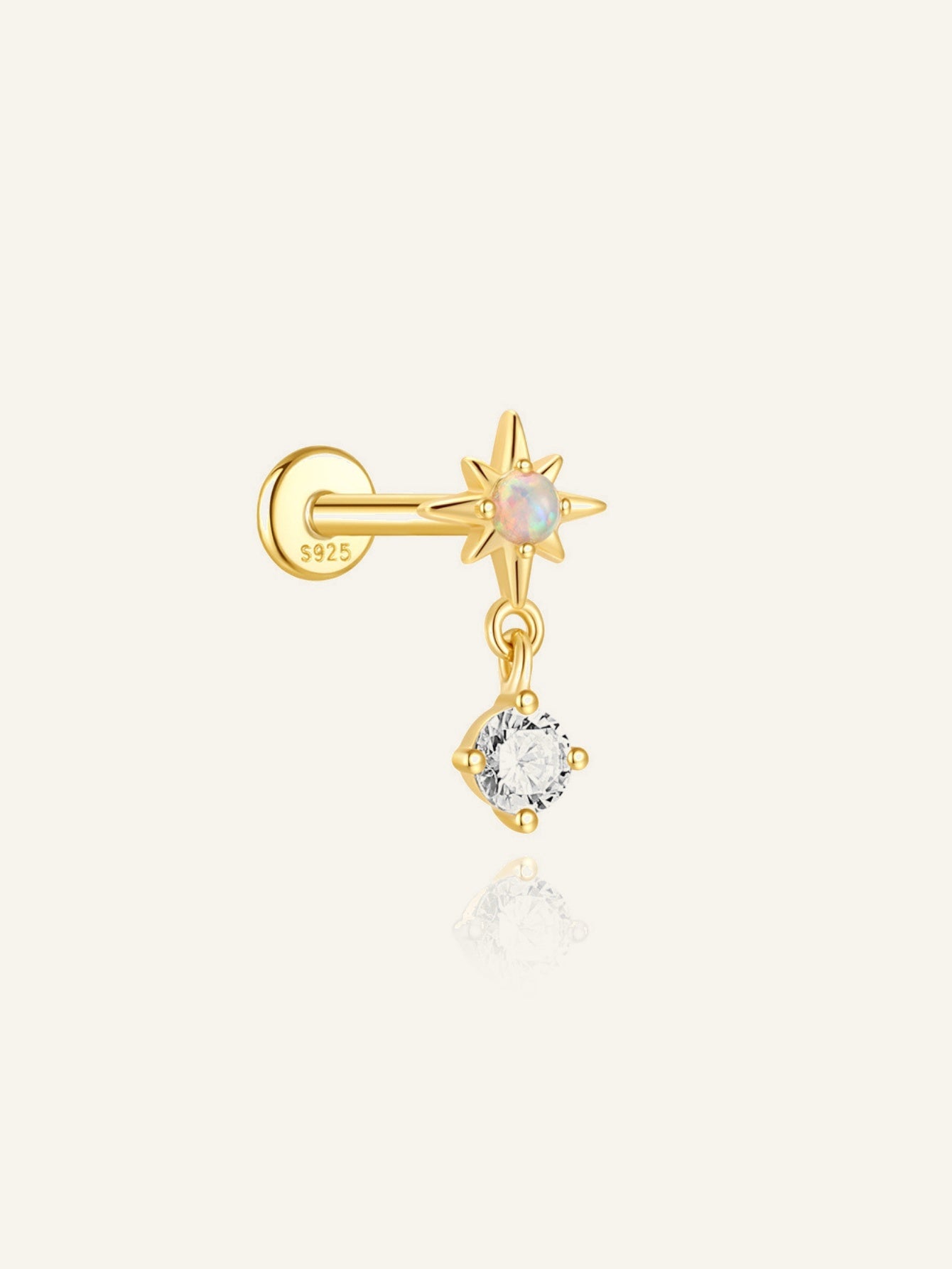 925 Sterling Silver Opal Star Dangle Flat Back Stud