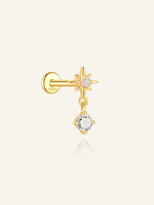 925 Sterling Silver Opal Star Dangle Flat Back Stud