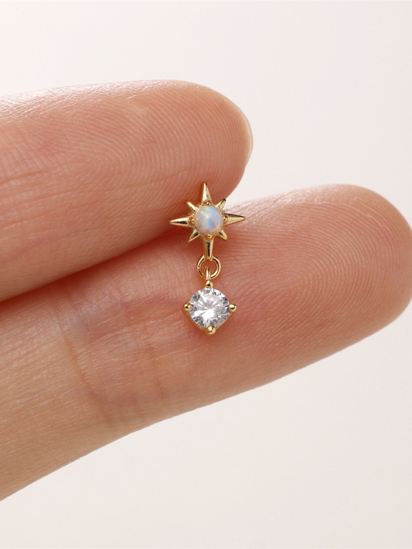 925 Sterling Silver Opal Star Dangle Flat Back Stud