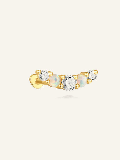 925 Sterling Silver Opal & CZ Curved Flat Back Stud