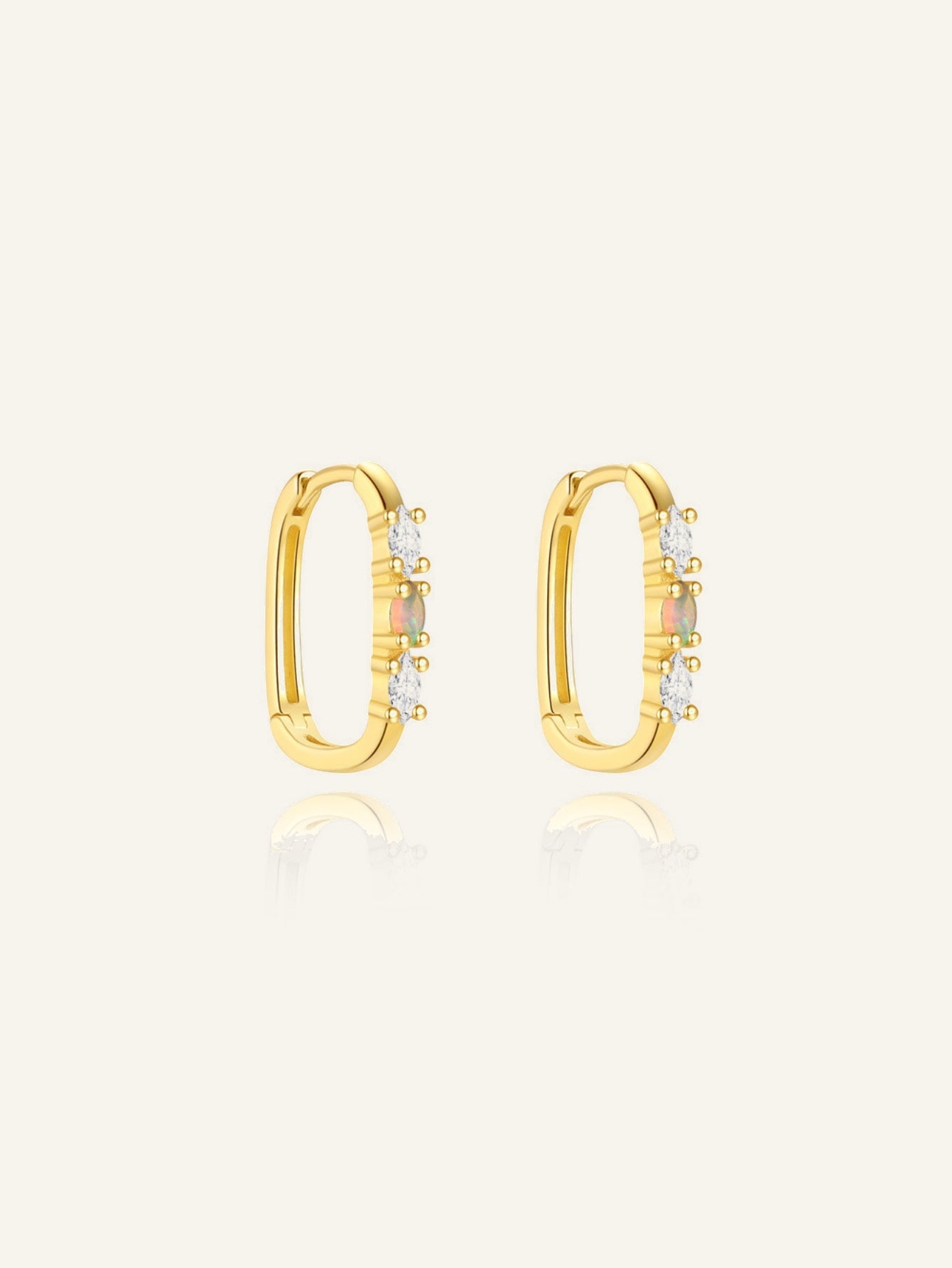 925 Sterling Silver Opal & CZ Huggie Hoop Earrings