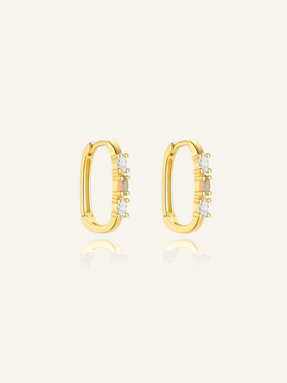 925 Sterling Silver Opal & CZ Huggie Hoop Earrings