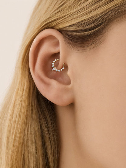 925 Sterling Silver Pear CZ Clicker Ring for Daith & Septum