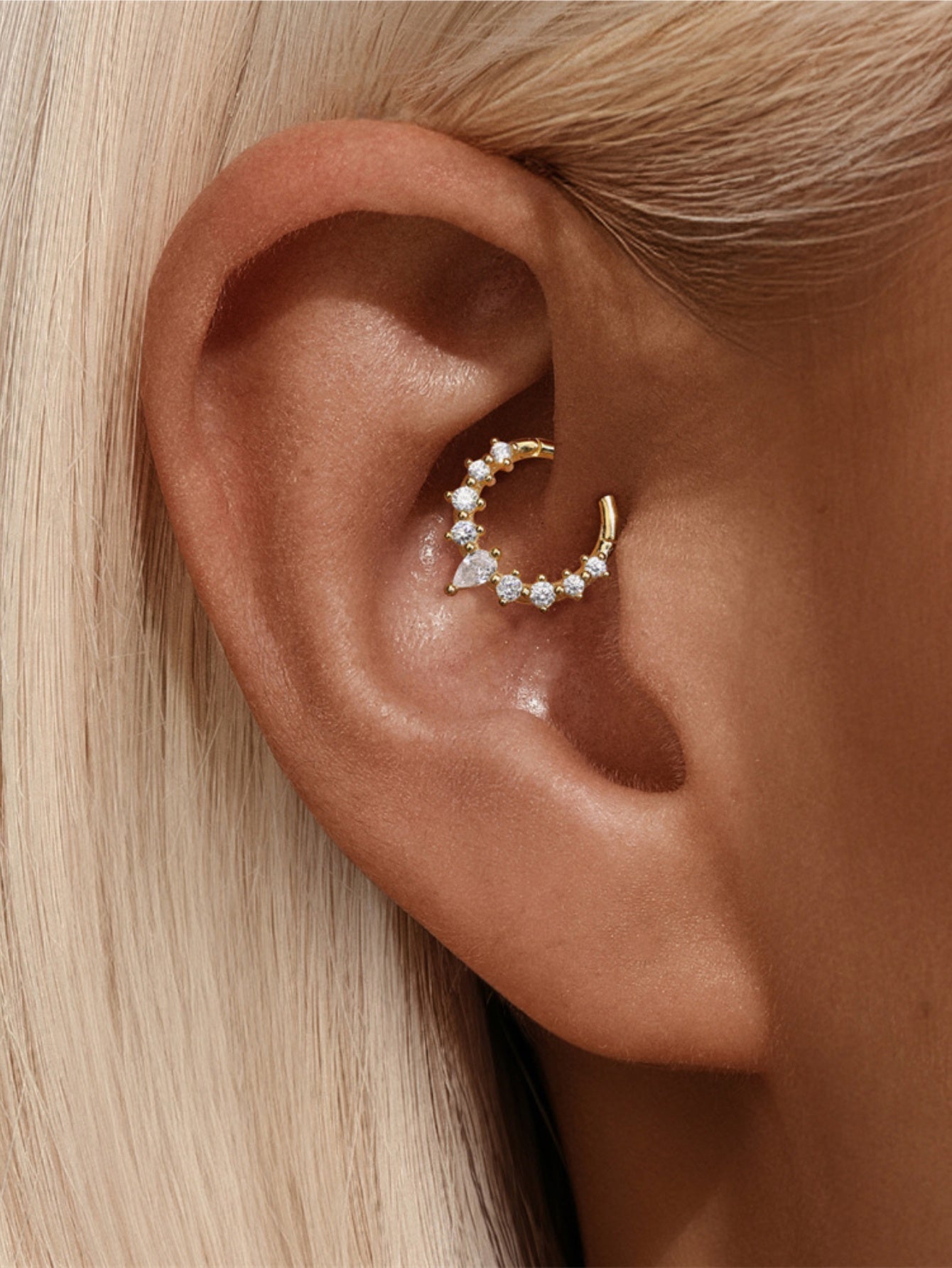 925 Sterling Silver Pear CZ Clicker Ring for Daith & Septum