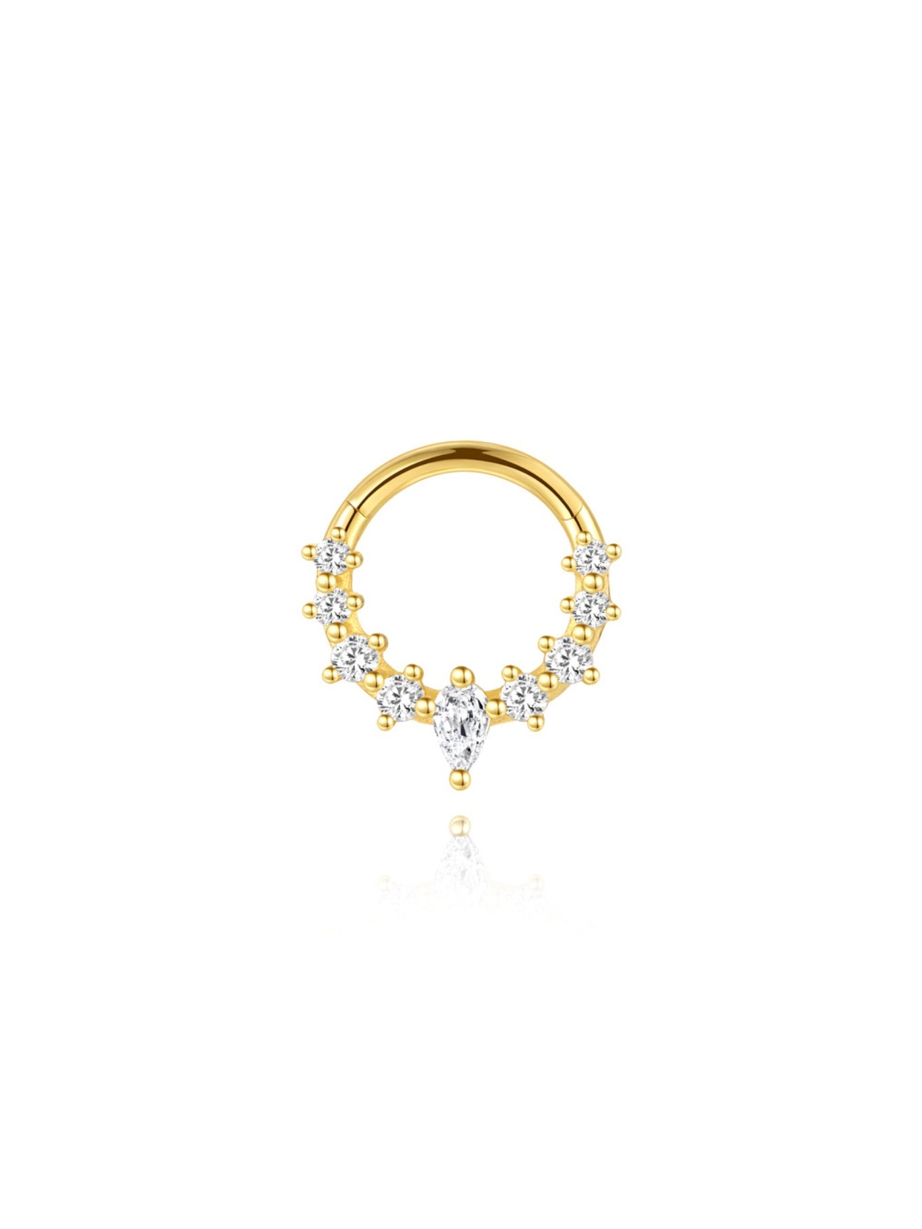 925 Sterling Silver Pear CZ Clicker Ring for Daith & Septum