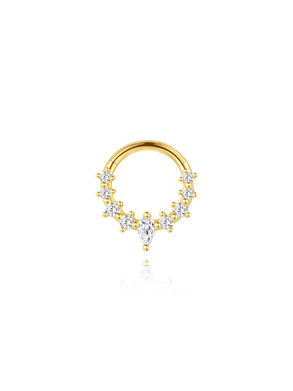 925 Sterling Silver Pear CZ Clicker Ring for Daith & Septum