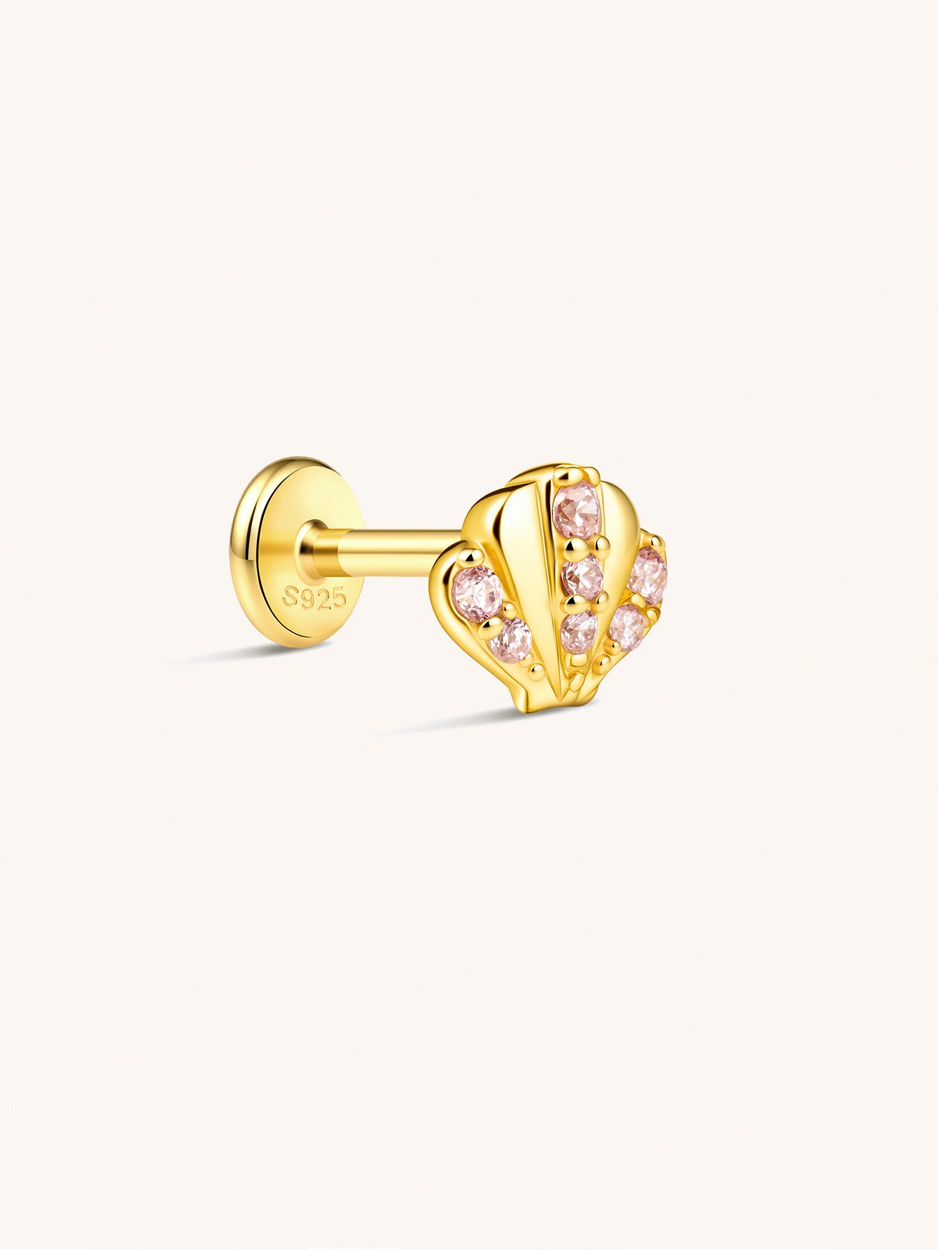 925 Sterling Silver Pink Seashell Flat Back Stud