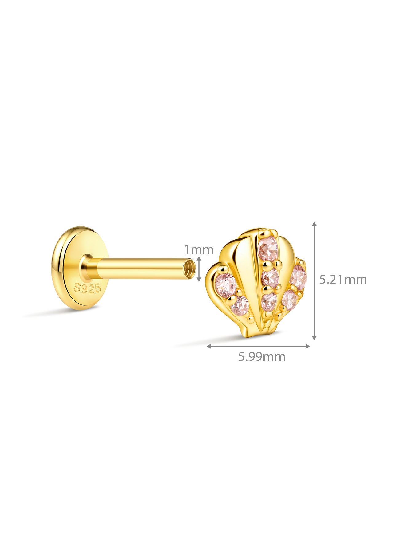 925 Sterling Silver Pink Seashell Flat Back Stud
