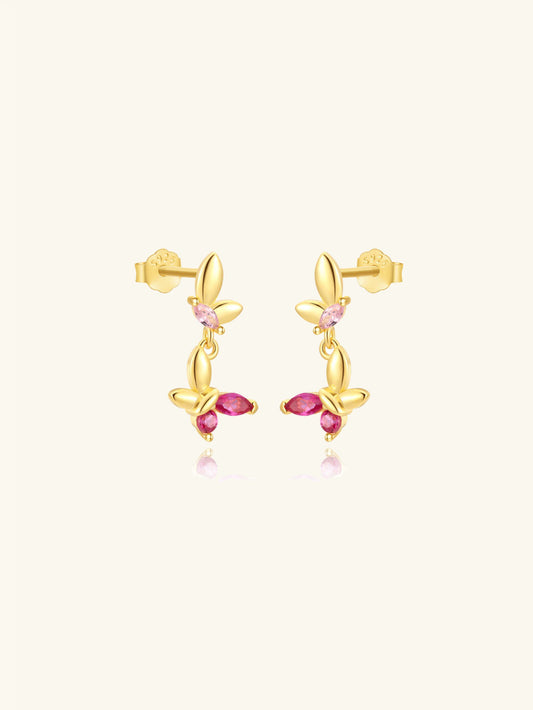 925 Sterling Silver Pink Crystal Butterfly Drop Earrings