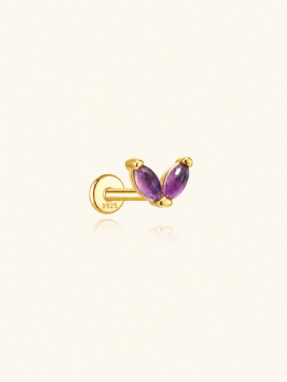 925 Sterling Silver Purple Amethyst Marquise Flat Back Stud