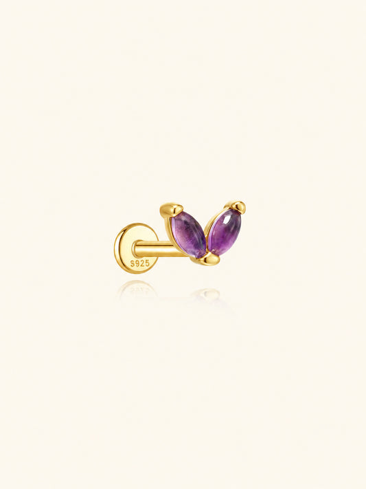 925 Sterling Silver Purple Amethyst Marquise Flat Back Stud