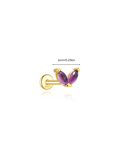 925 Sterling Silver Purple Amethyst Marquise Flat Back Stud