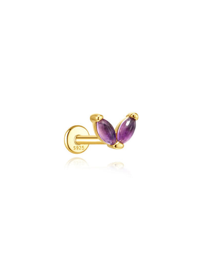925 Sterling Silver Purple Amethyst Marquise Flat Back Stud