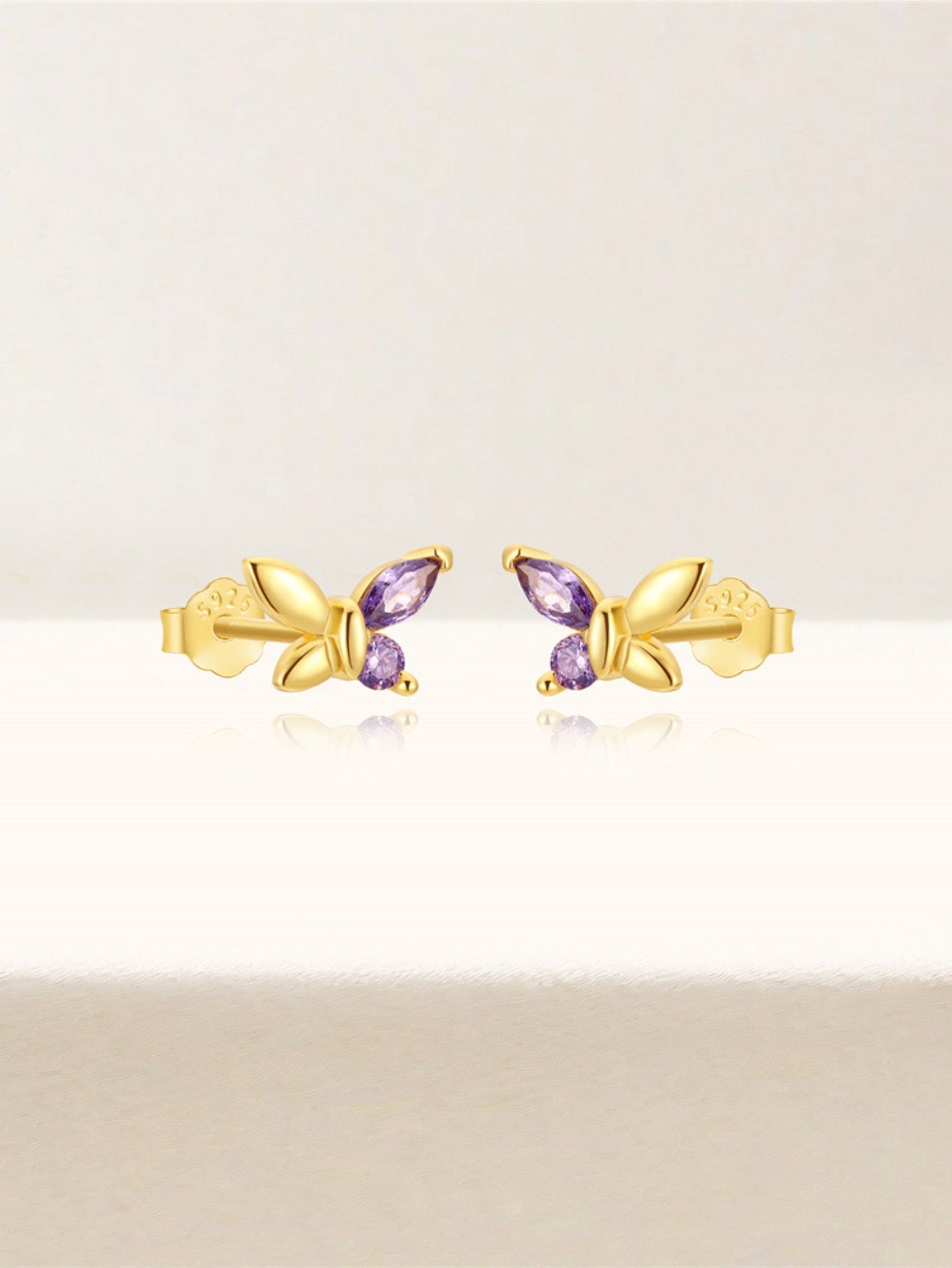 925 Sterling Silver Purple Butterfly Stud Earrings