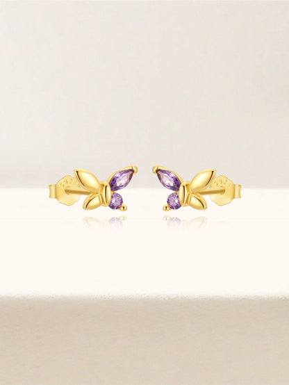 925 Sterling Silver Purple Butterfly Stud Earrings