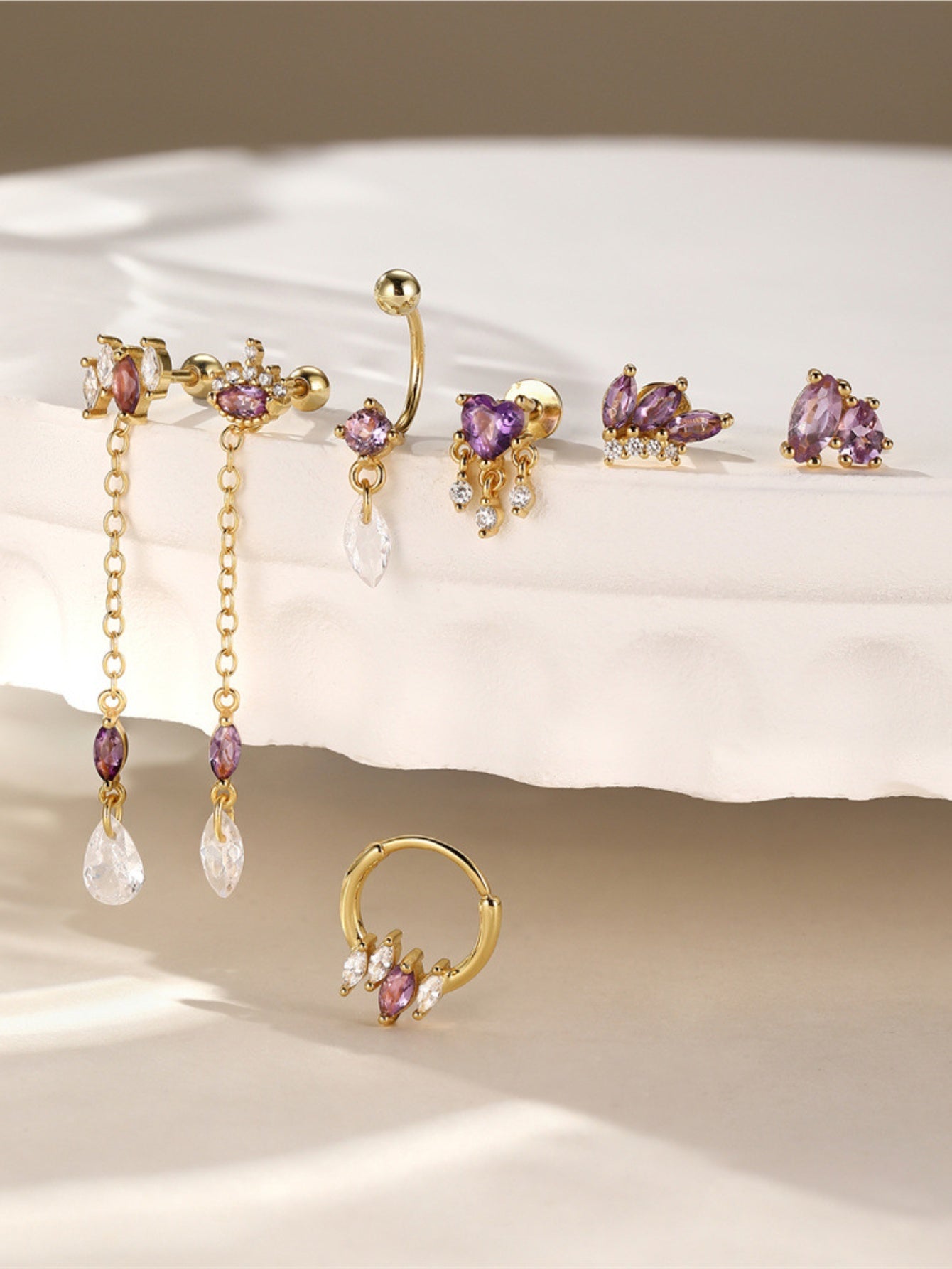 925 Sterling Silver Purple CZ Curated Ear Stack Collection