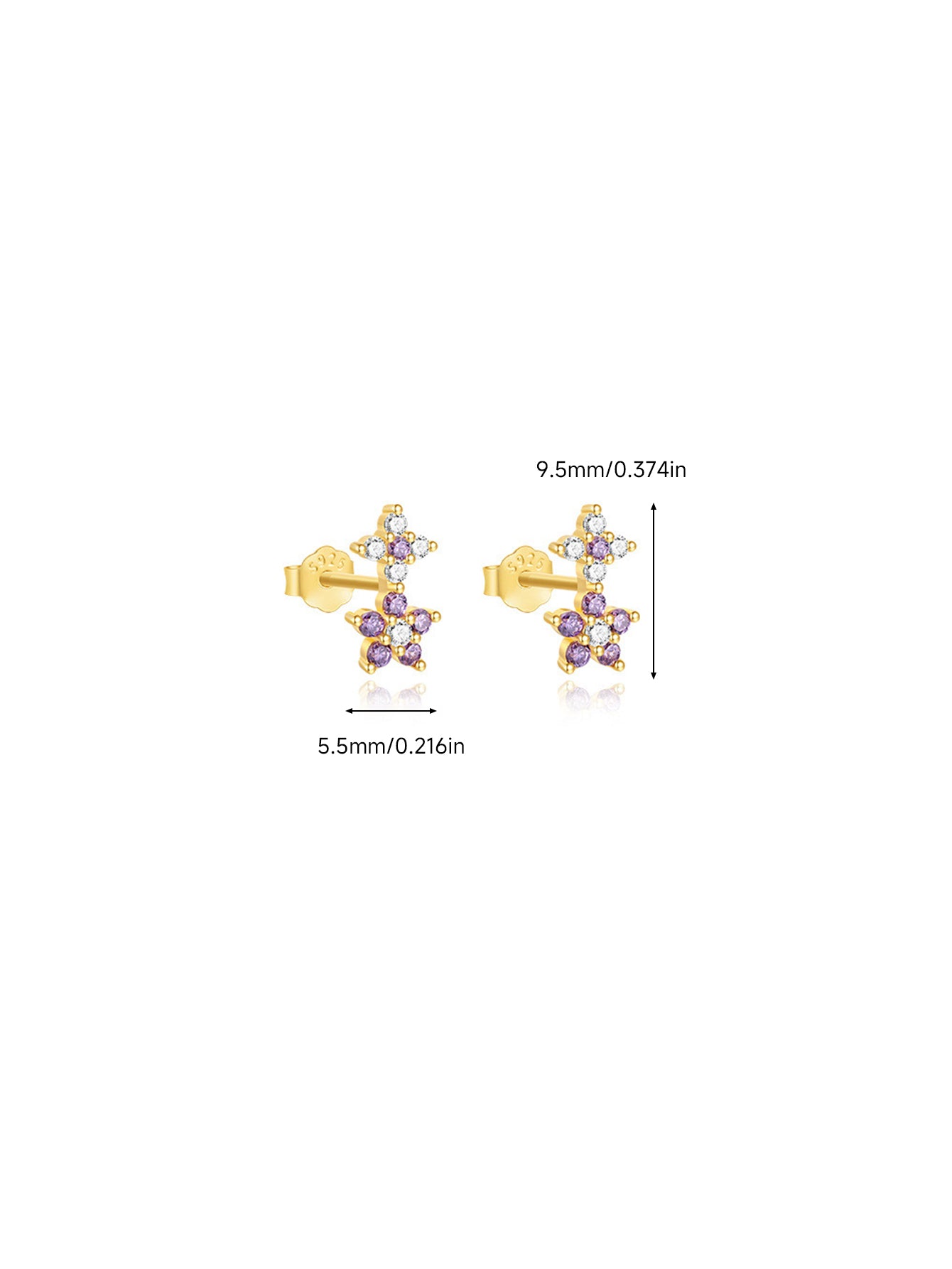 925 Sterling Silver Purple Crystal Cross & Flower Stud Earrings