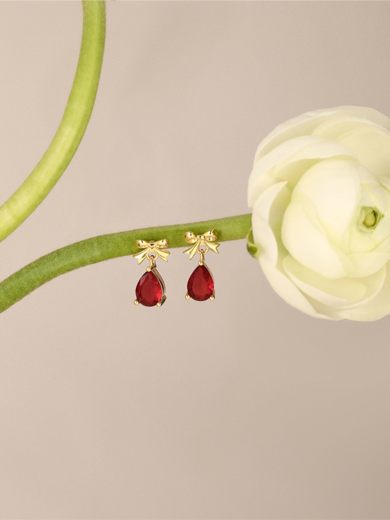 925 Sterling Silver Red Teardrop CZ Bow Stud Earrings