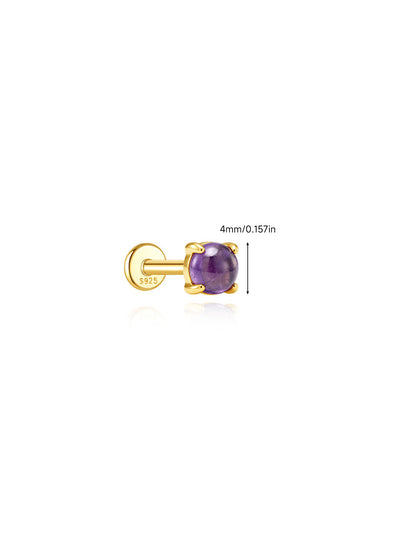925 Sterling Silver Round Natural Amethyst Flat Back Stud