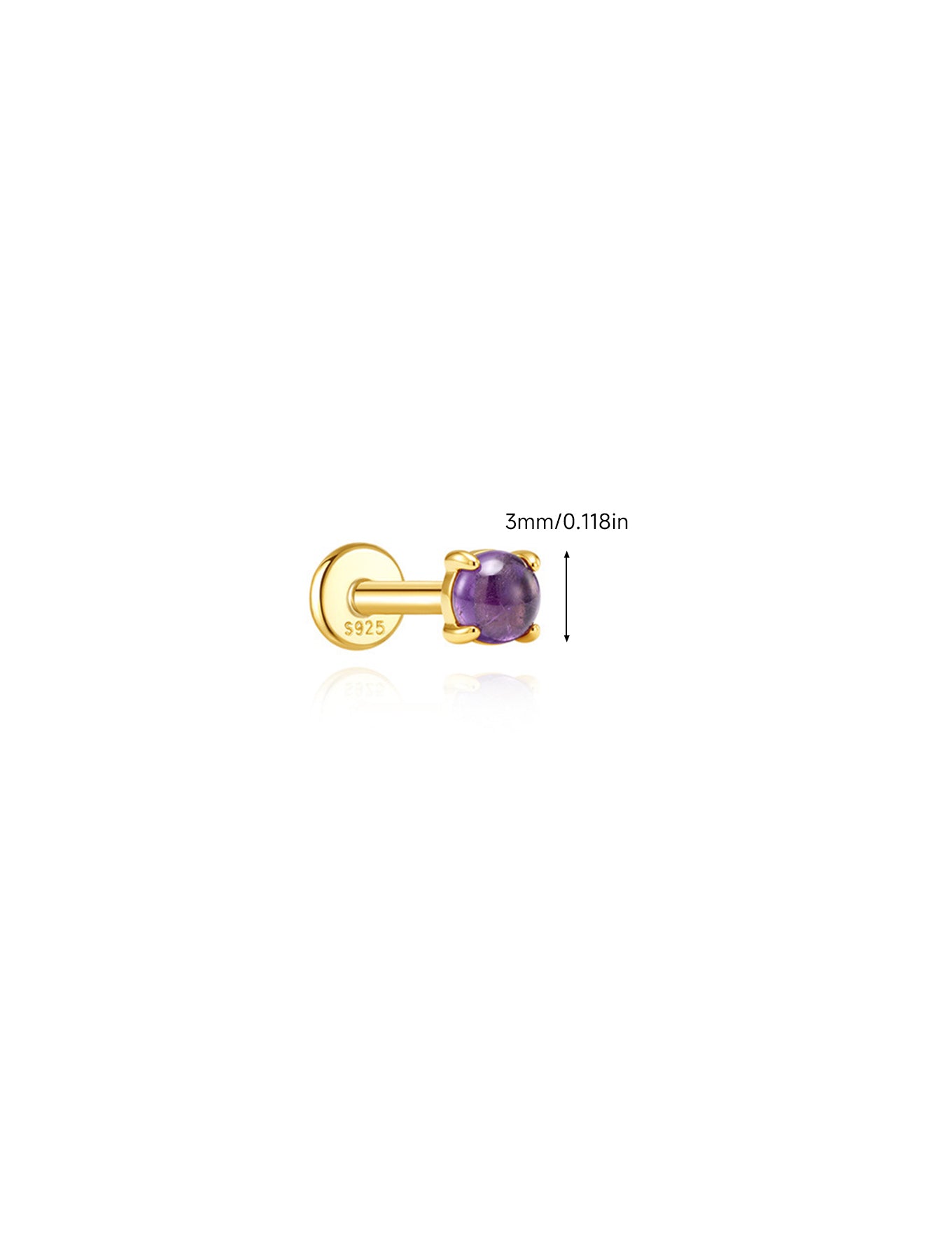 925 Sterling Silver Round Natural Amethyst Flat Back Stud