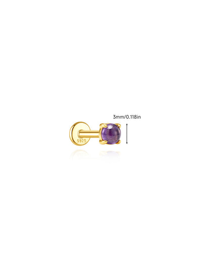 925 Sterling Silver Round Natural Amethyst Flat Back Stud
