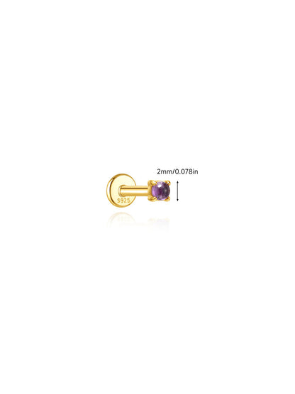 925 Sterling Silver Round Natural Amethyst Flat Back Stud