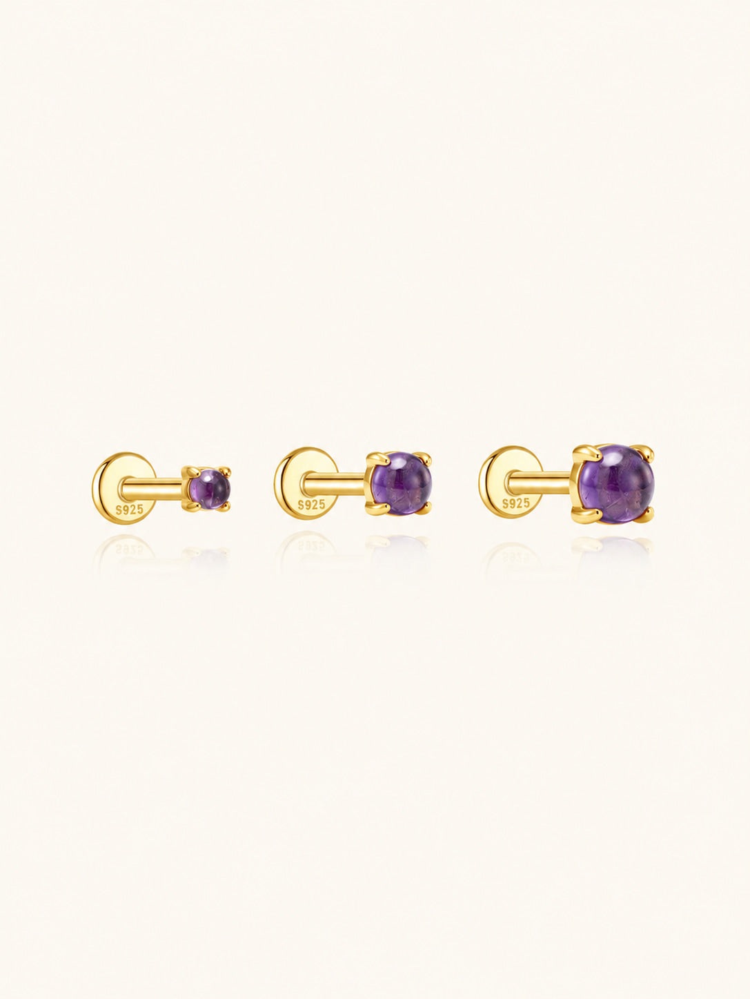 925 Sterling Silver Round Natural Amethyst Flat Back Stud