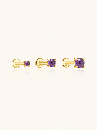 925 Sterling Silver Round Natural Amethyst Flat Back Stud