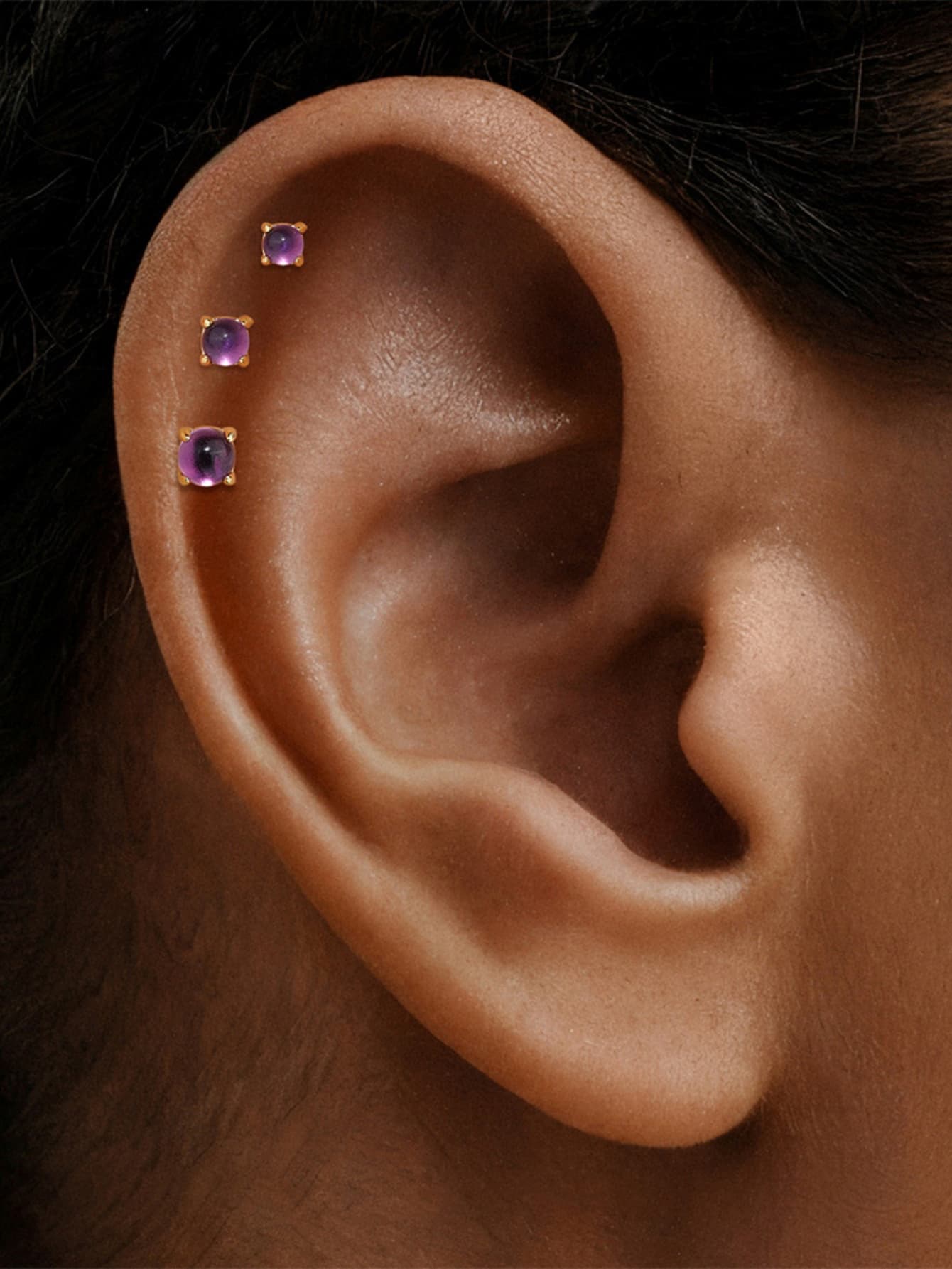 925 Sterling Silver Round Natural Amethyst Flat Back Stud