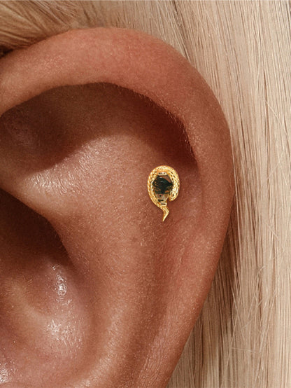 925 Sterling Silver Snake Wrap Moss Agate Piercing Stud