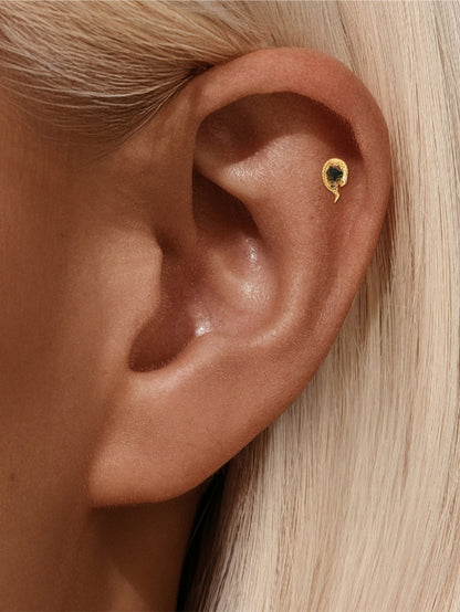 925 Sterling Silver Snake Wrap Moss Agate Piercing Stud