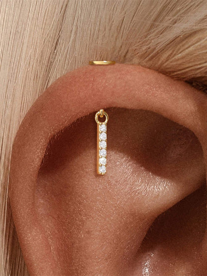 925 Sterling Silver Sparkling CZ Two-Way Wearable Vertical Bar Helix Earring