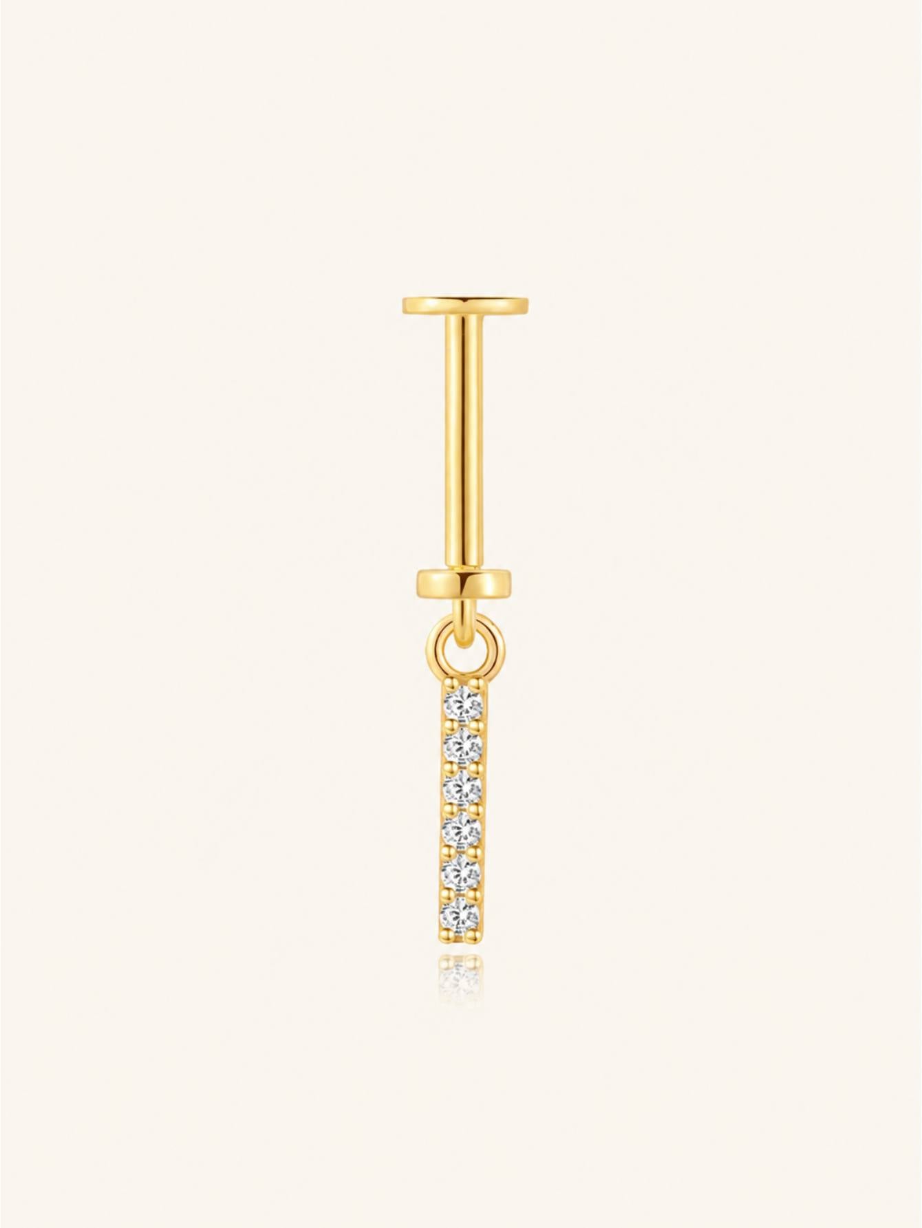 925 Sterling Silver Sparkling CZ Two-Way Wearable Vertical Bar Helix Earring