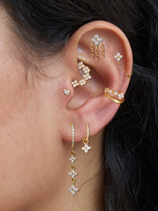 925 Sterling Silver Sparkling Floral Ear Stack