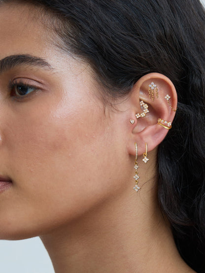 925 Sterling Silver Floral Chain Flat Back Stud