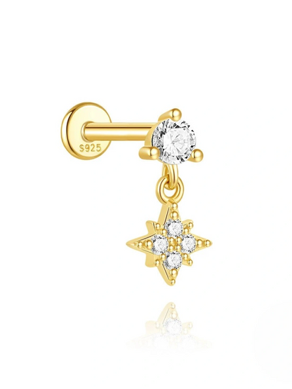 925 Sterling Silver Butterfly Flower Star Piercing Studs