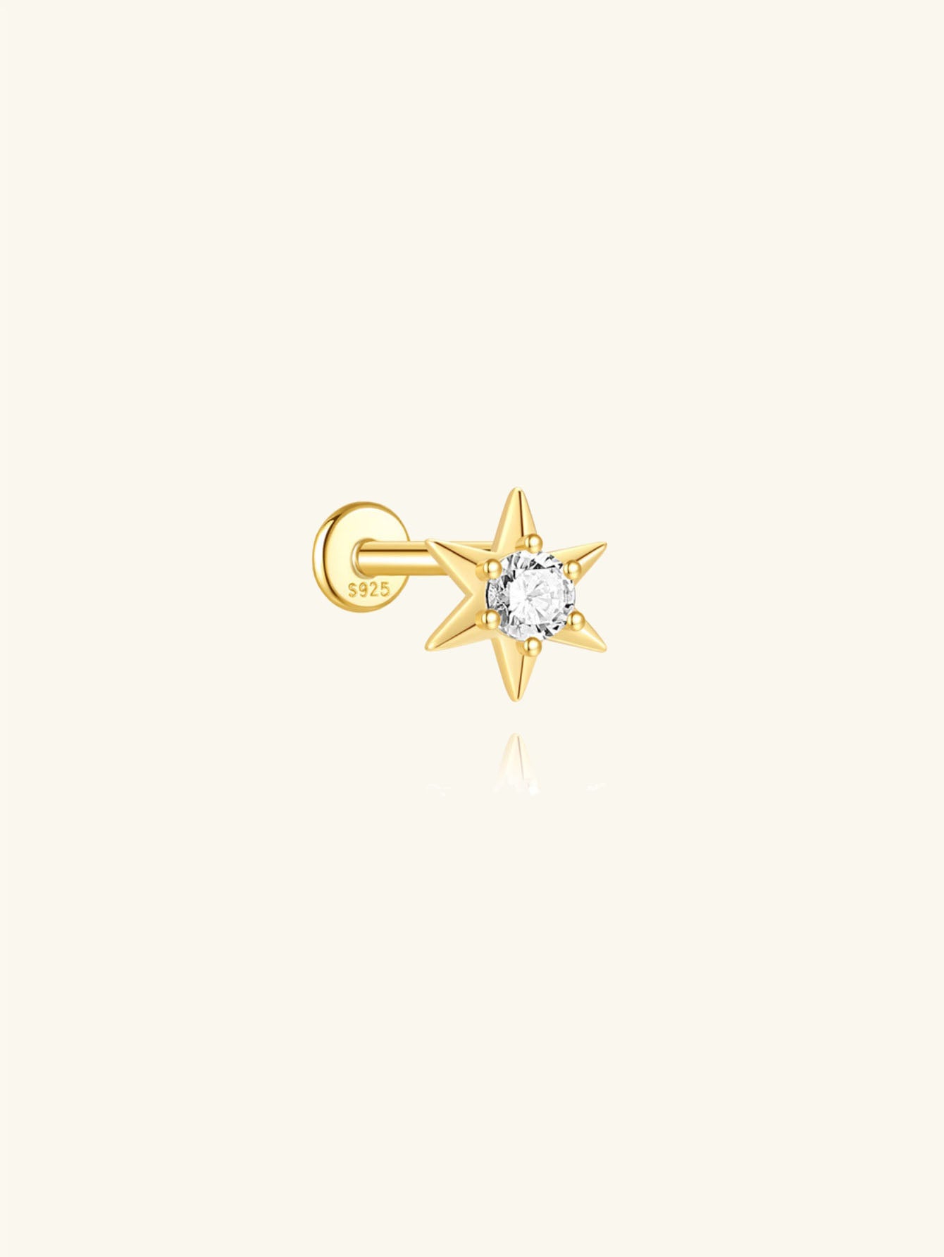 925 Sterling Silver Starburst Flat Back Stud Earring