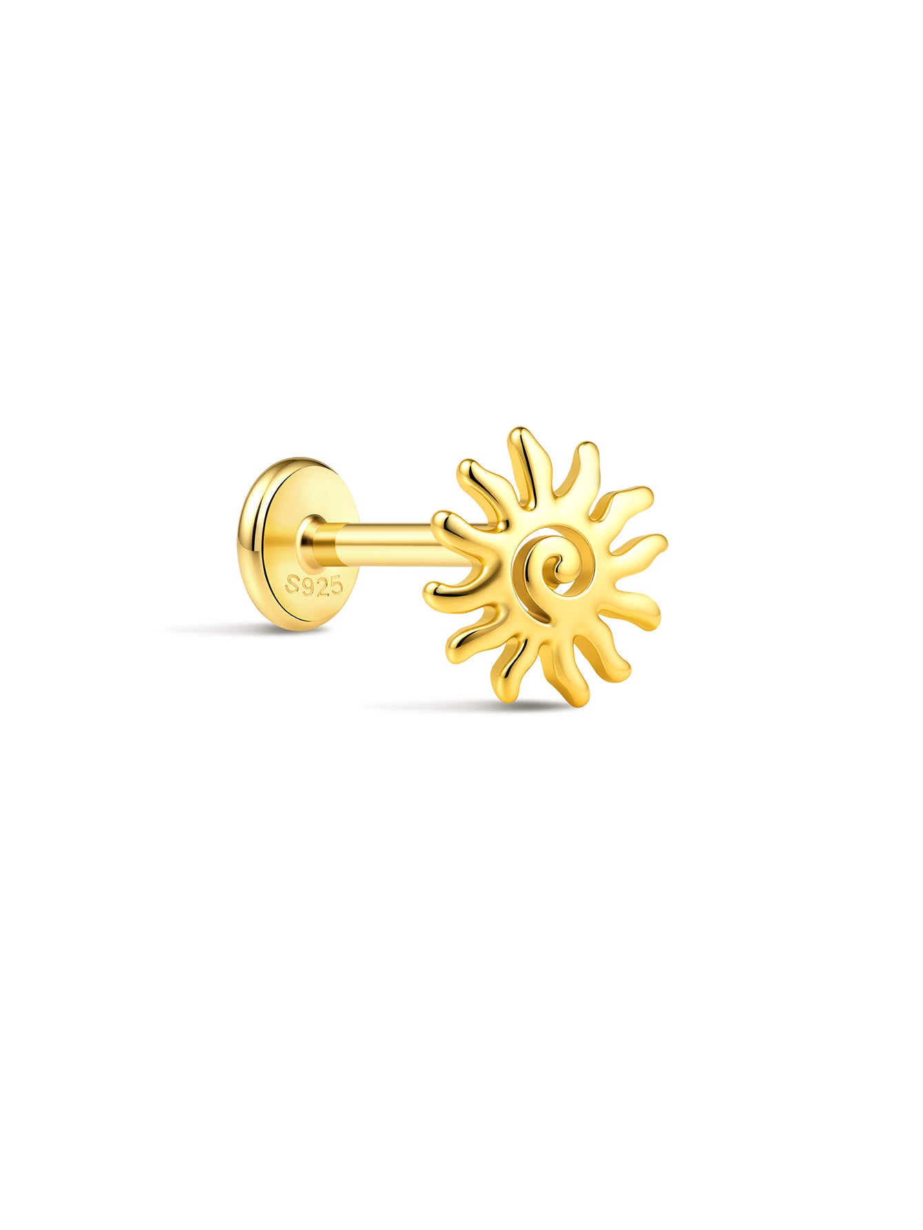 925 Sterling Silver Sun Flat Back Stud Earring