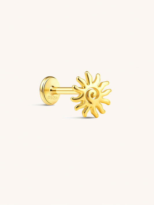 925 Sterling Silver Sun Flat Back Stud Earring
