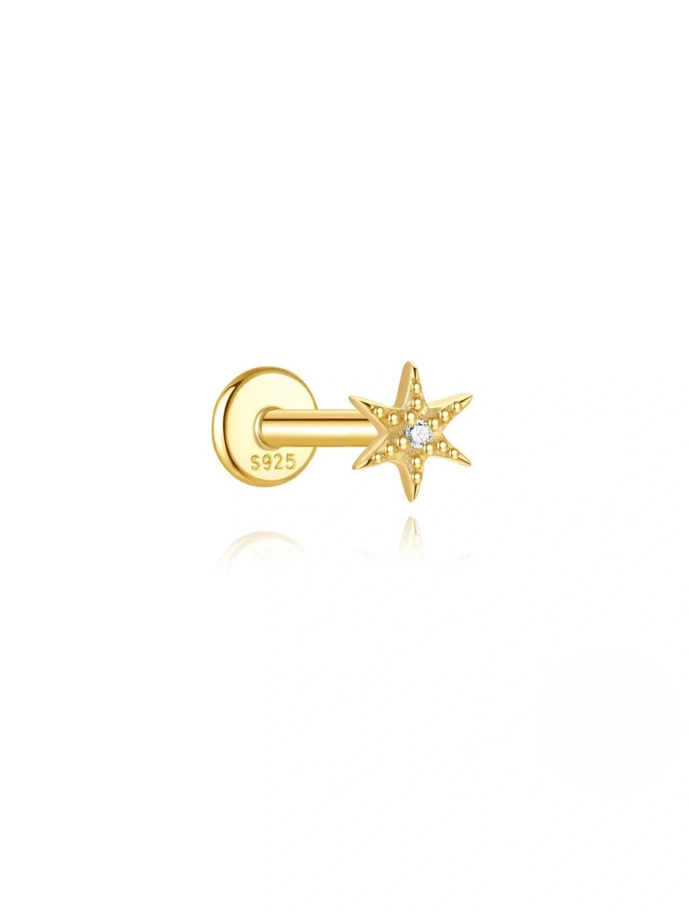 925 Sterling Silver Tiny Beaded Star Flat Back Stud