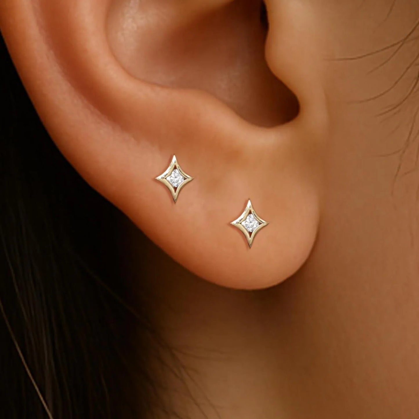 925 Sterling Silver Tiny Four-Point Star Earrings