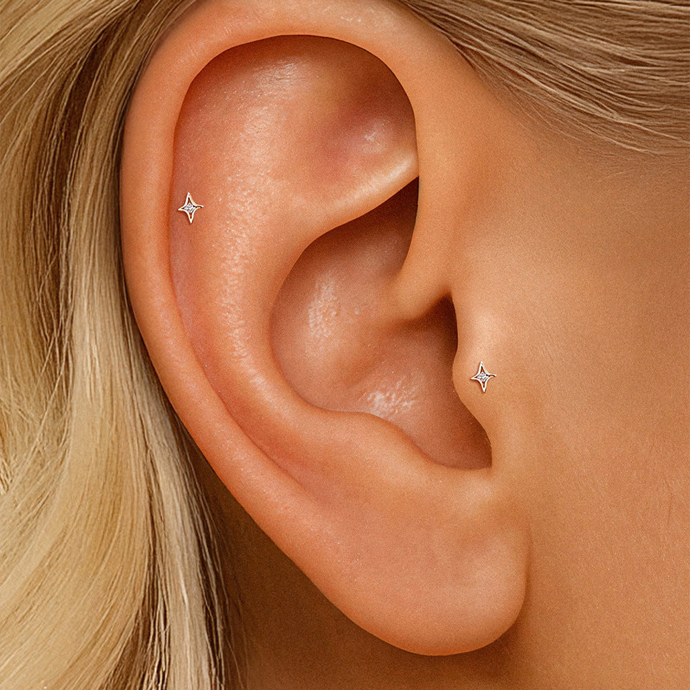 925 Sterling Silver Tiny Four-Point Star Earrings