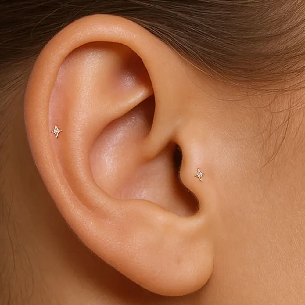 925 Sterling Silver Tiny Four-Point Star Earrings