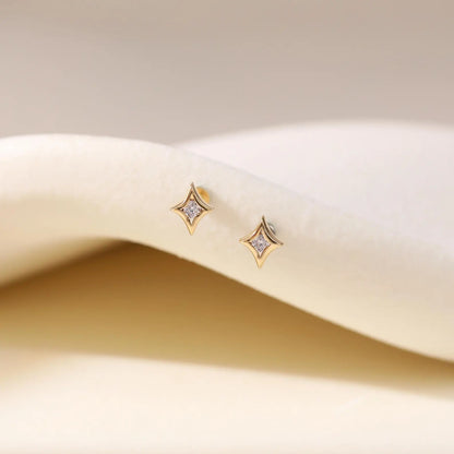 925 Sterling Silver Tiny Four-Point Star Earrings