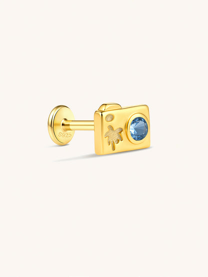 925 Sterling Silver Travel Camera Flat Back Stud Earring