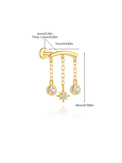 925 Sterling Silver Triple Chain Star Drop Flat Back Stud