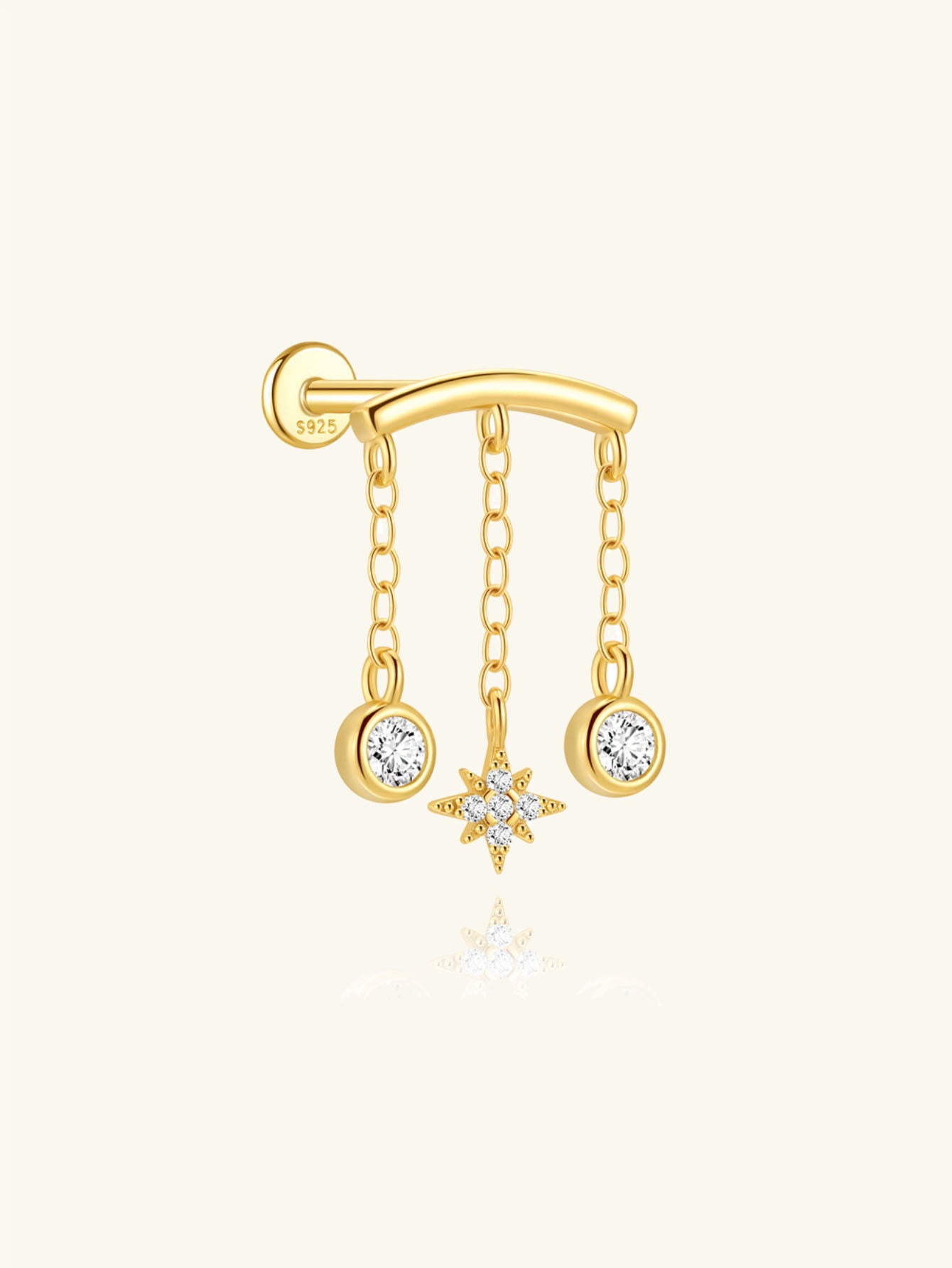 925 Sterling Silver Triple Chain Star Drop Flat Back Stud