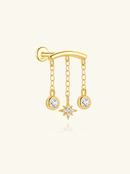 925 Sterling Silver Triple Chain Star Drop Flat Back Stud
