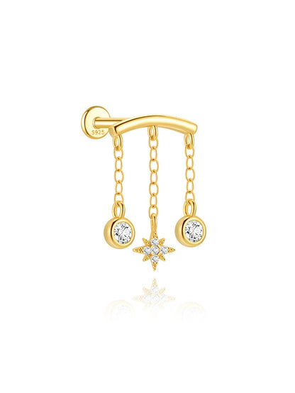 925 Sterling Silver Triple Chain Star Drop Flat Back Stud